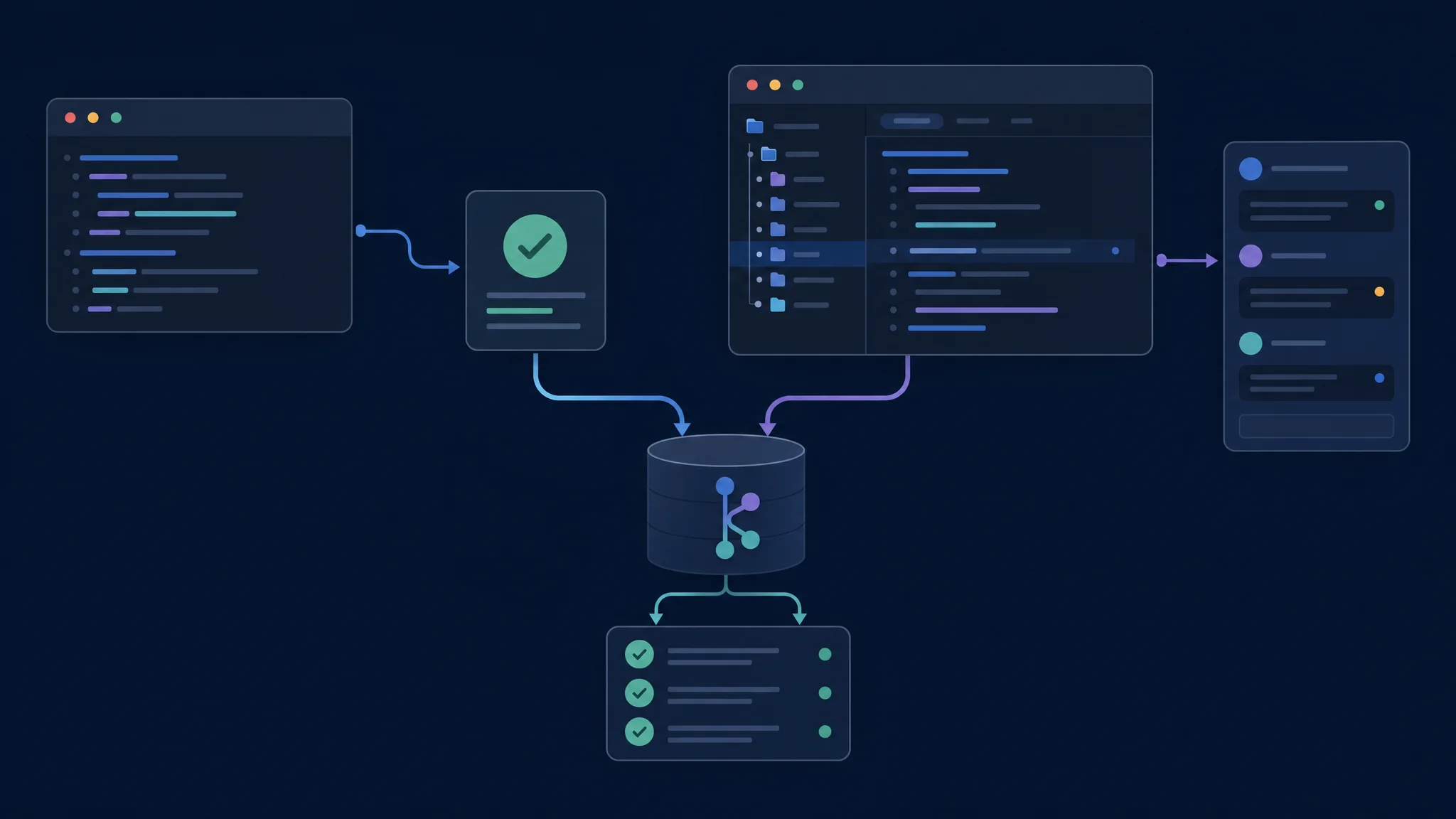 Панели terminal automation и desktop review соединены с одним repository и независимым validation checklist