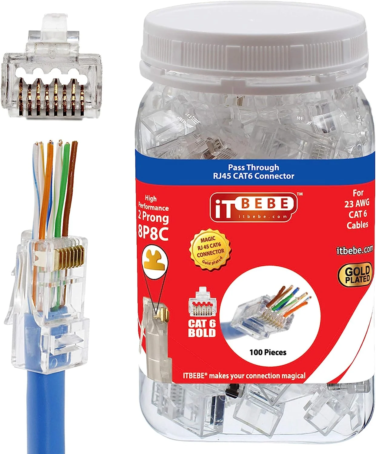 ITBEBE 50 штук позолоченных проходных разъемов RJ45 Cat6