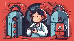 Иллюстрация в карикатурном стиле, изображающая человека, разговаривающего с устройством голосового помощника, с висячим замком, символизирующим конфиденциальность и безопасность.