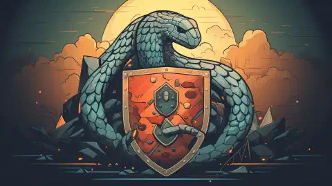 Иллюстрация щита, защищающего код и данные Python и символизирующего лучшие практики безопасности Python.