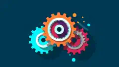 Картинка, изображающая три взаимосвязанные шестеренки с надписями React, Angular и Vue.js