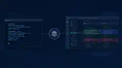 Терминальная и настольная среды разработки соединены со знаком репозитория бирюзовыми и синими акцентами